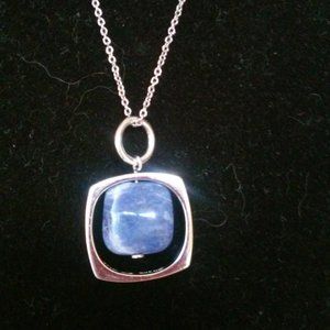 Sterling Silver Necklace w/ Blue Marbleized Stone